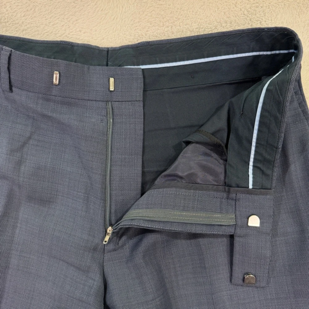 Hugo Boss Mens 33x31 Dress Pants Blue Virgin Wool Flat Front Straight Leg Casual